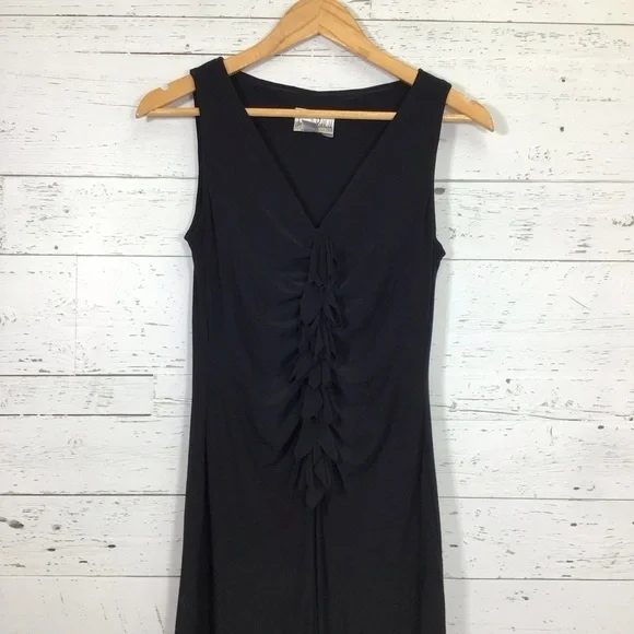 Joseph Ribkoff Black Midi Ruffle Ruched Dress Size 6​​​ - Picture 3 of 5